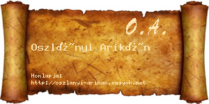 Oszlányi Arikán névjegykártya
